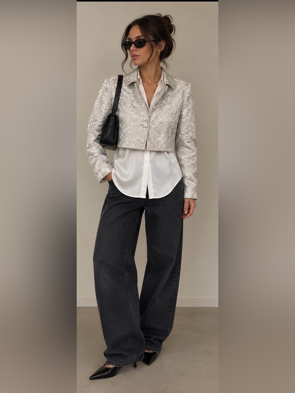 “Old Hollywood Starlet” Romantic Broque Boho Silver Floral Cropped Jacket